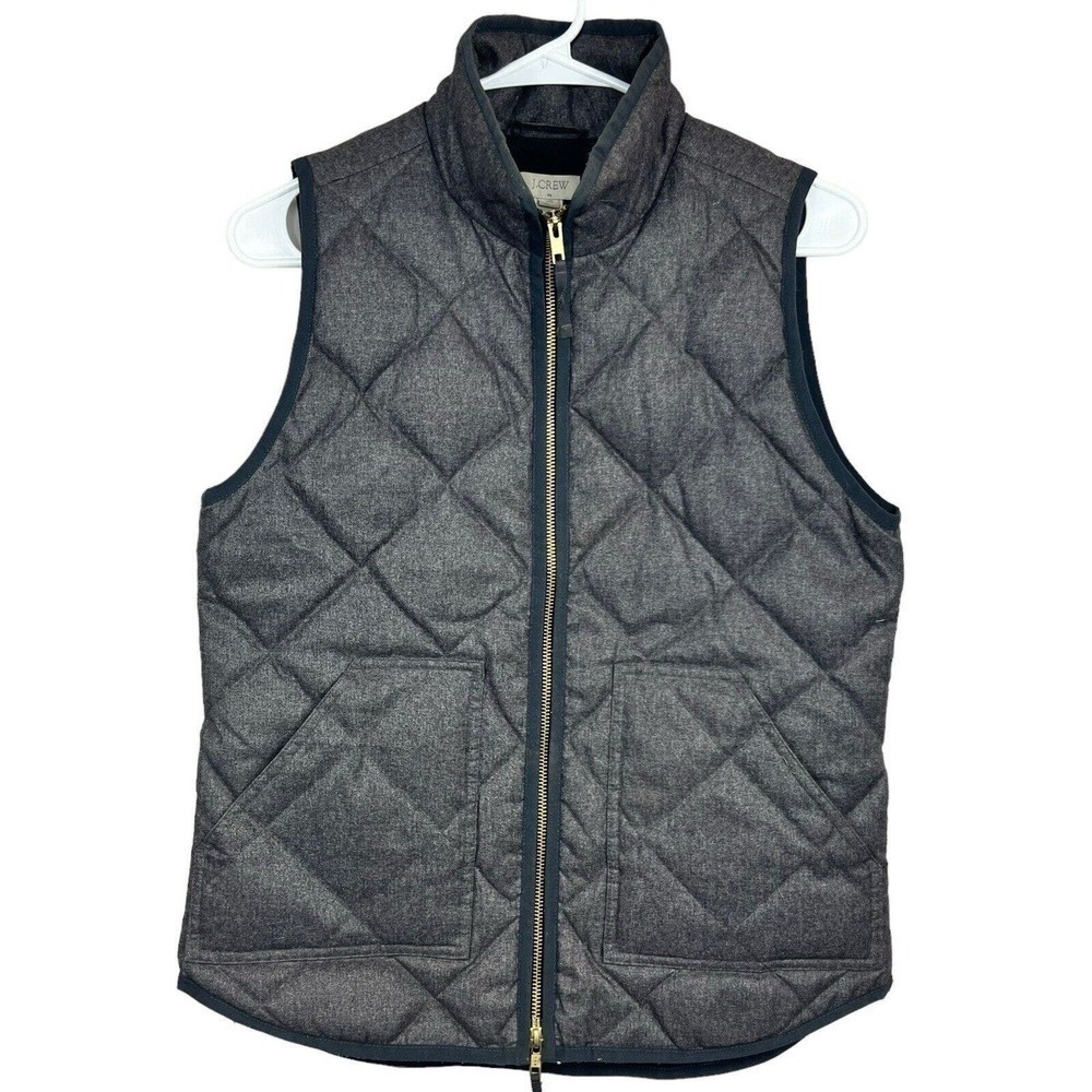J.CREW Gray Quilted Zip Up Down Vest Size XS Gold zipper